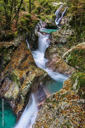 Autumnal Lepenjica River, Soca Valley, Bovec, Triglav National Park, Slovenia, Europe photo