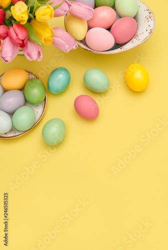 Easter eggs decoration colorful tulip flowers