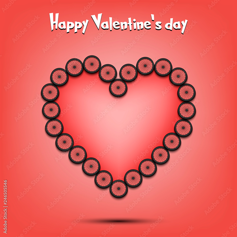 Happy Valentines Day. Heart from the bicycle wheel Happy Valentines Day. Heart from the bicycle wheel