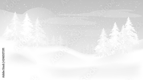 Beautiful panorama winter landscape with snow on the trees in the mountains, vector