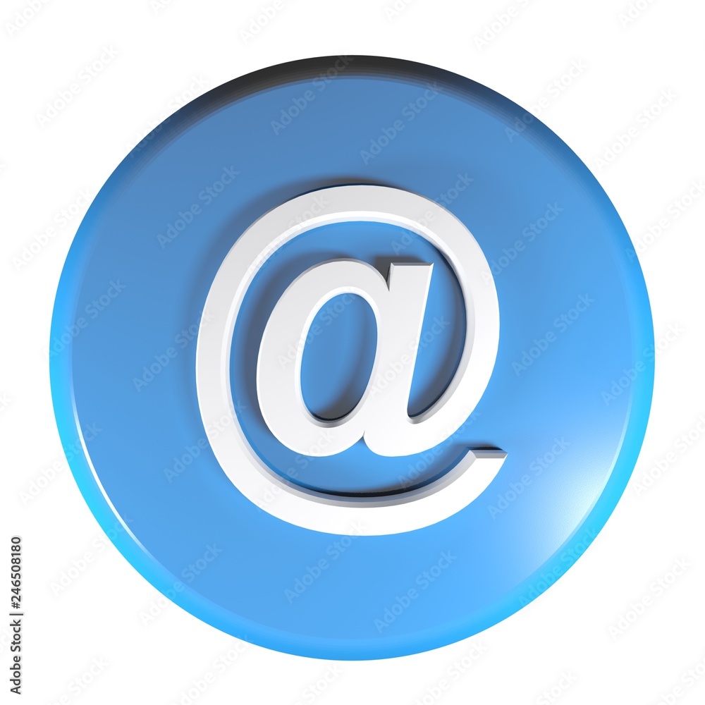 Blue circle At - Email push button - 3D rendering illustration Blue circle At - Email push button - 3D rendering illustration