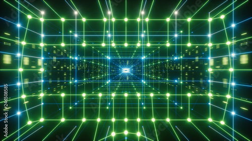 Slika na platnu 3d render, colorful neon virtual reality tunnel, abstract geometric background