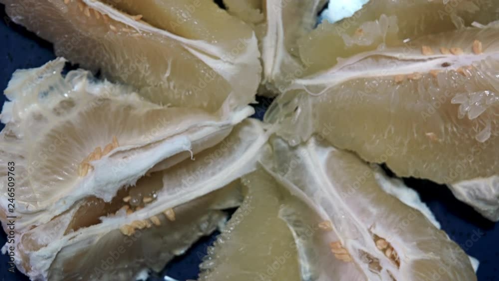 Top View Of Closely Peeled Huge Pomelo, Rotating