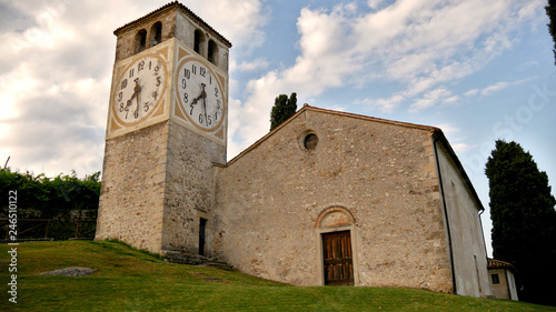 View of the green Prosecco wine hill - Saint Vigilio Church - Chiesetta di San Vigilio - Torri del Credazzo - Col San Martino - Conegliano Valdobbiadene - Strada del Prosecco