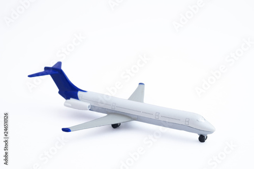 metal white plane toy isolated on white background