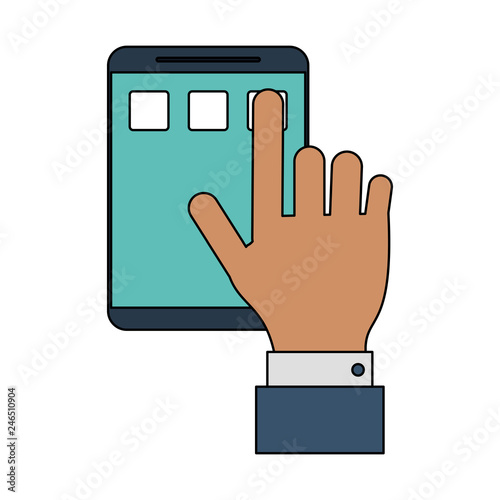hand touching smartphone