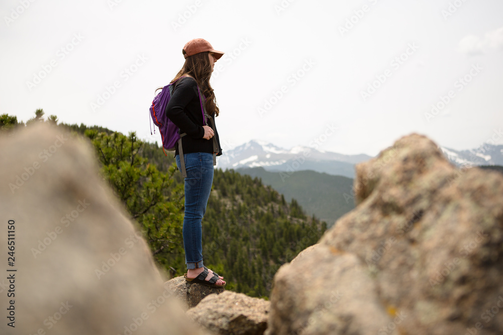 Young Woman Enjoying a Mountain Overlook 02