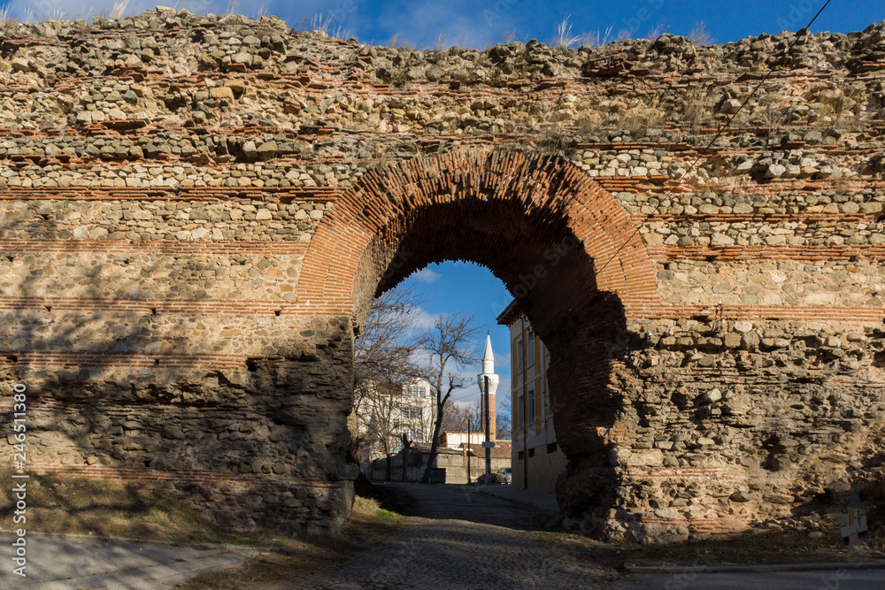 Sunset view of The Western gate of Roman city Diocletianopolis, town of Hisarya, Plovdiv Region, Bulgaria