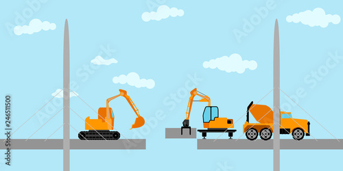 Machines building a bridge