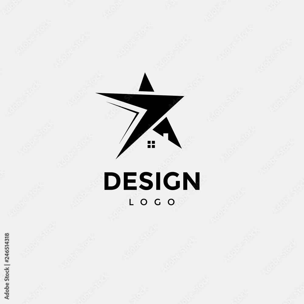 Vector logo design, home icon and star Vector logo design, home icon and star