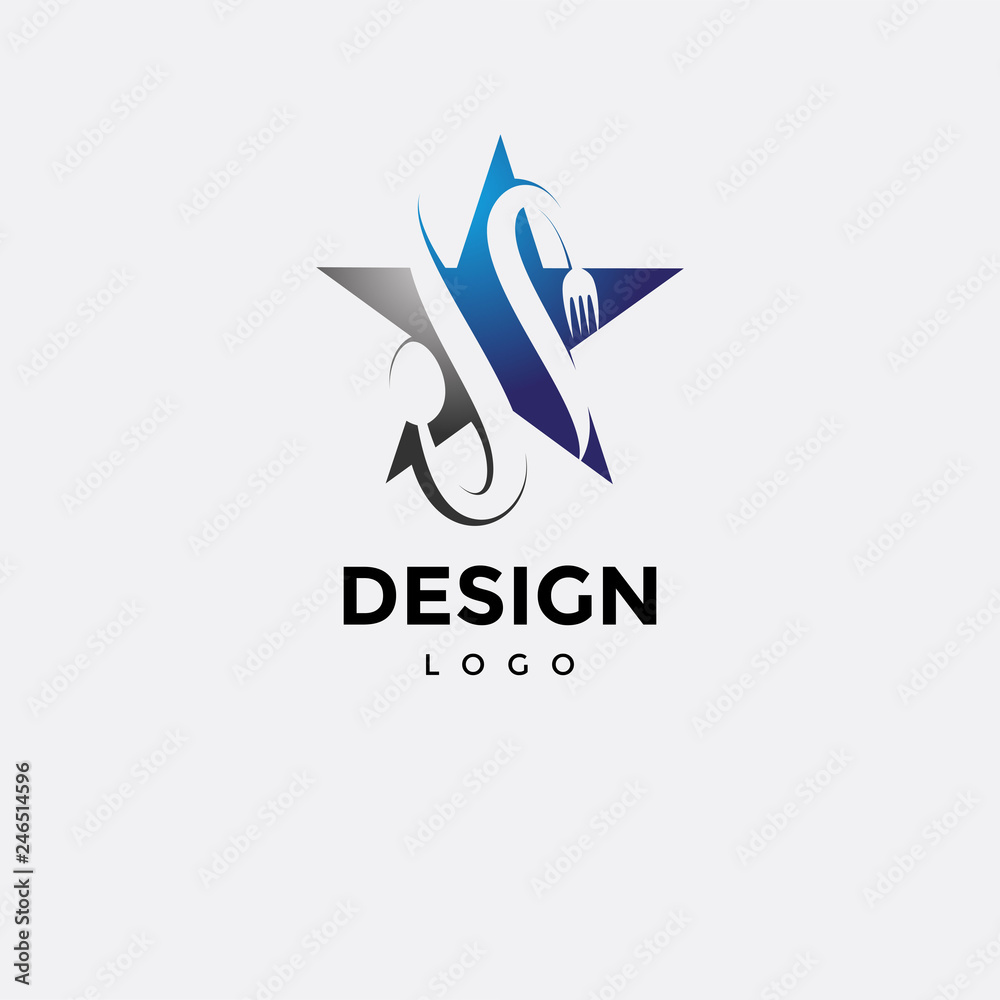 Vector logo design,star icon and food and drink