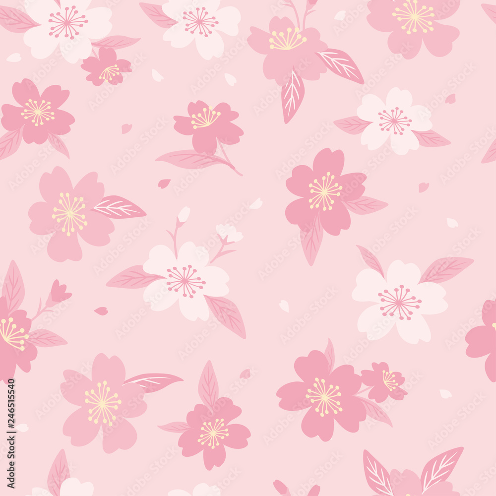 Pink cherry blossoms seamless pattern
