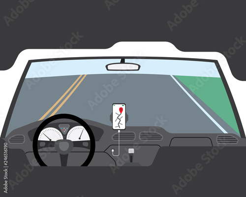 drive car inside view with opening gps