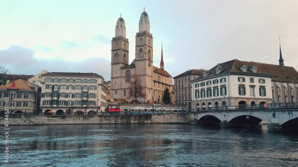zurich famous limmatquai riverside 4k switzerland