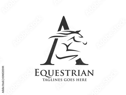 creative initial letter A with abstract running stallion logo vector concept