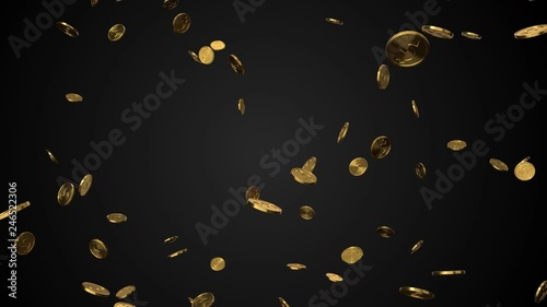 seamless loop of golden dollar coins with alpha. 3d render