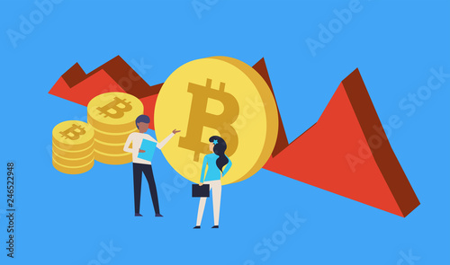 Set collection of coin bitcoin, analytics, consultation, people, woman, man with many details and background. Vector illusyration.