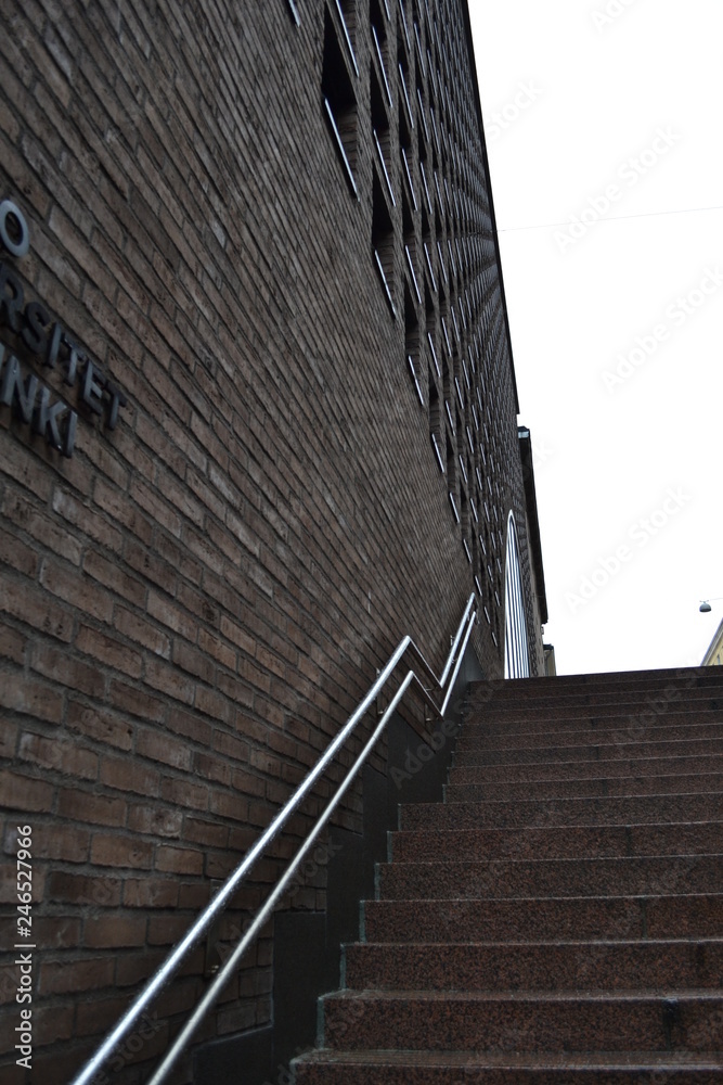 Fototapeta premium brown brick wall and stairs, Helsinki