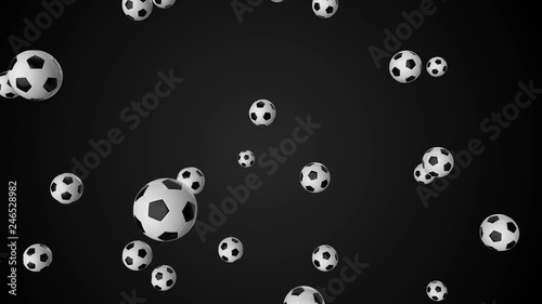 seamless loop of falling soccer balls. 3d render