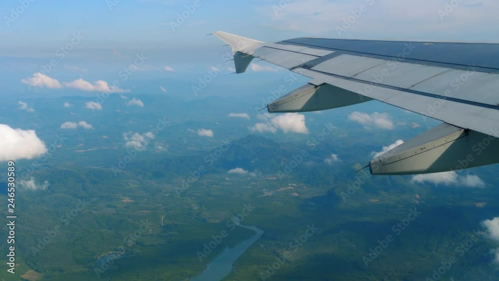 Aerial view landscape from descending airplane