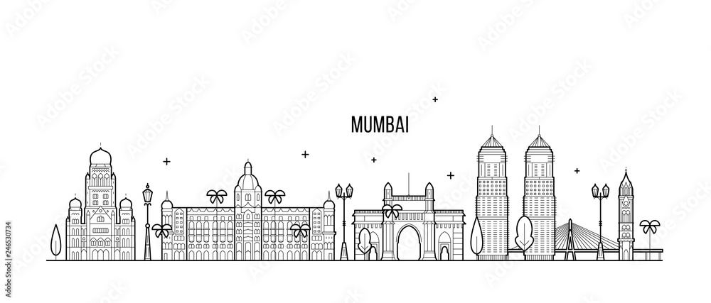 Fototapeta premium Mumbai skyline Maharashtra India city line vector