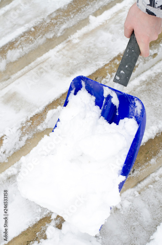 Cleaning of snow. Clearing in winter time by means of shovel