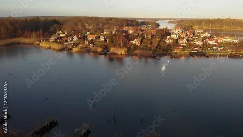 Aerial View Of Picturesque Cottages On Summer Paradise Brandaholm in Karlskrona, Sweden photo