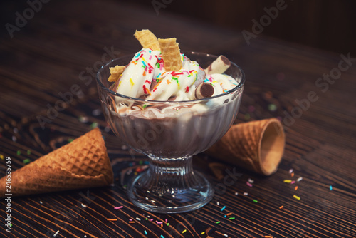 Ice-cream on brown wooden b...