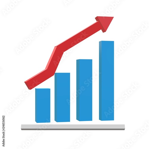 3D growth icon on black background. flat style. graph chart icon for your web site design, logo, app, UI. 3D growth chart symbol. 3d chart with arrow sign.