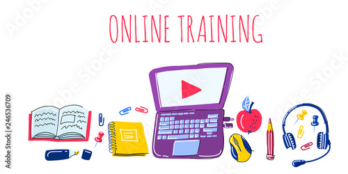 School Doodle vector set. learning of foreign languages. Hand drawn icons