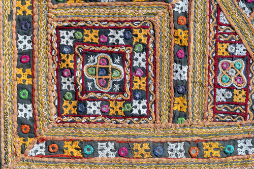 Detail old patchwork carpet. Close up  India