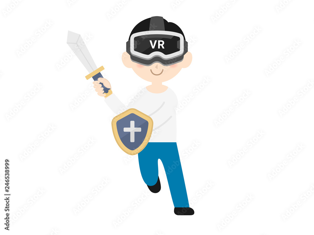 Fototapeta premium VRゴーグルを装着してゲームをする男性のイラスト