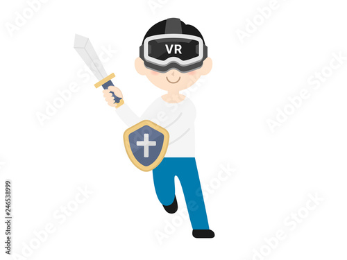 VRゴーグルを装着してゲームをする男性のイラスト