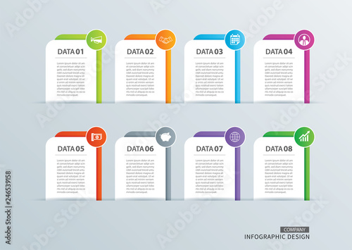 Infographics tab paper index with 8 data template. Vector illustration abstract background. Can be used for workflow layout, business step, banner, web design.