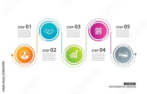5 circle timeline infographic template business concept background. Vector can be used for workflow layout, diagram, number step up options, annual report