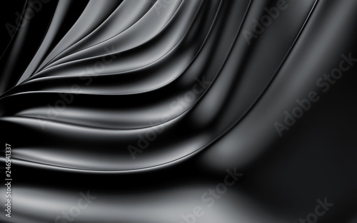 Black silk drapery and fabric background. 3d render