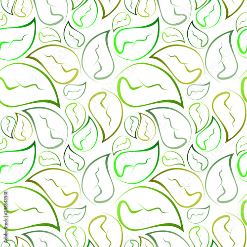 seamless vector pattern  foliage  green leaves made from lines on white background  leaf pattern for your design