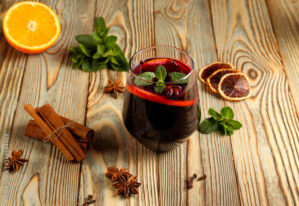 Spicy wine with orange and mint. Spicy wine with orange and mint.