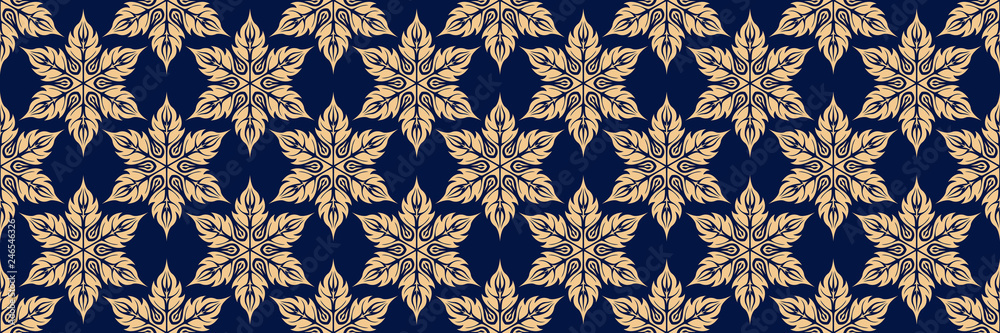 Floral print. Golden pattern on dark blue seamless background Floral print. Golden pattern on dark blue seamless background