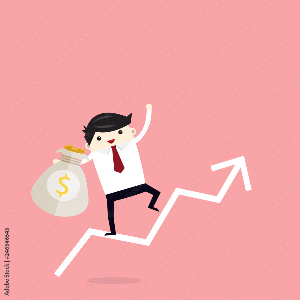 Obraz premium business man hold money bag,financial graph invesment concept,