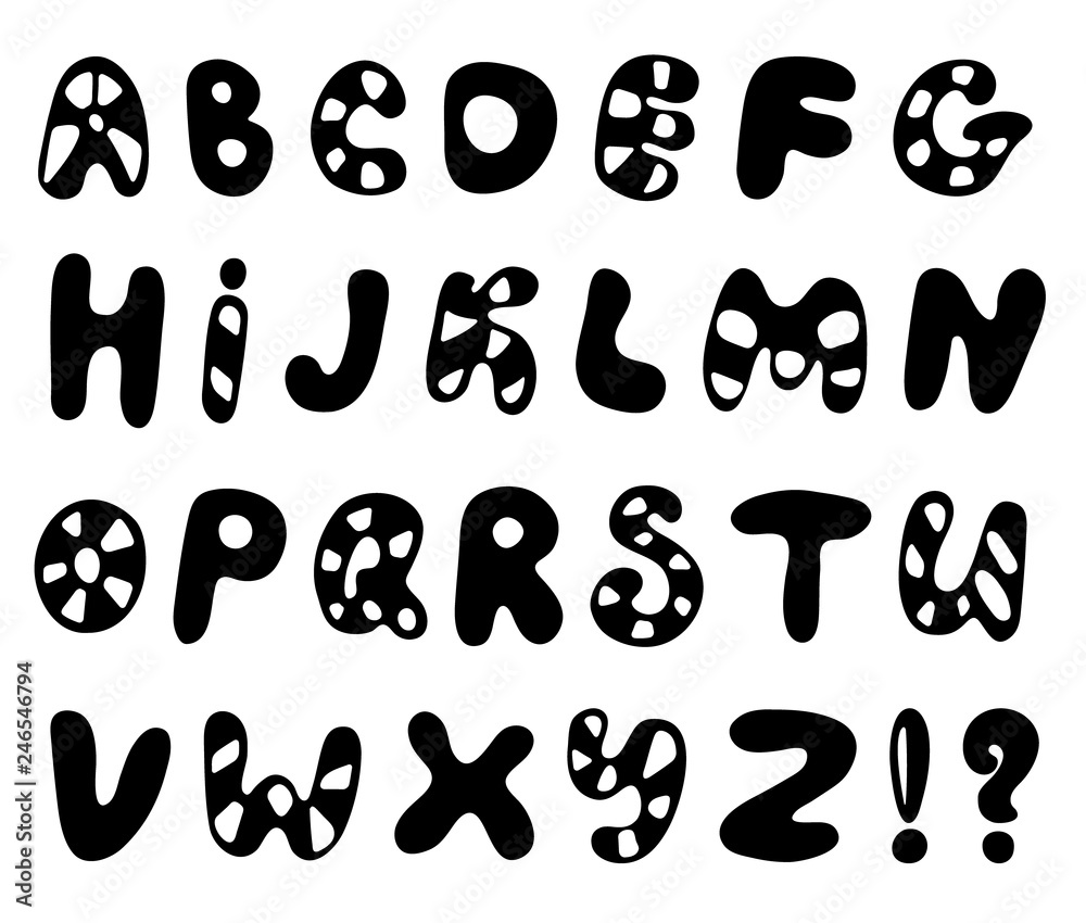 Hand drawn abc vector set isolated on white background. Cute doodle alphabet. Funny rounds letters Hand drawn abc vector set isolated on white background. Cute doodle alphabet. Funny rounds letters