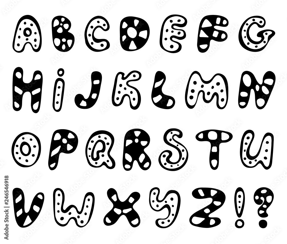 Hand drawn abc vector set isolated on white background. Cute doodle alphabet. Funny rounds letters Hand drawn abc vector set isolated on white background. Cute doodle alphabet. Funny rounds letters