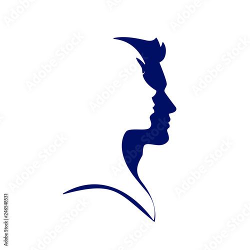 silhouette of faces, outlines of faces, man and woman look one way, vector illustration, logo vector icons isolated on white background, design element