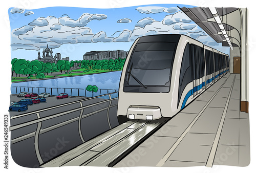Hand drawn sketch Moscow light metro station