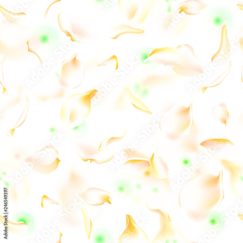Vector seamless pattern with floral petals. Floral background with flowers, petal, blurred petals and soft leaves and stamen. Sakura petal pattern, blossom rose background, petals seamless pattern