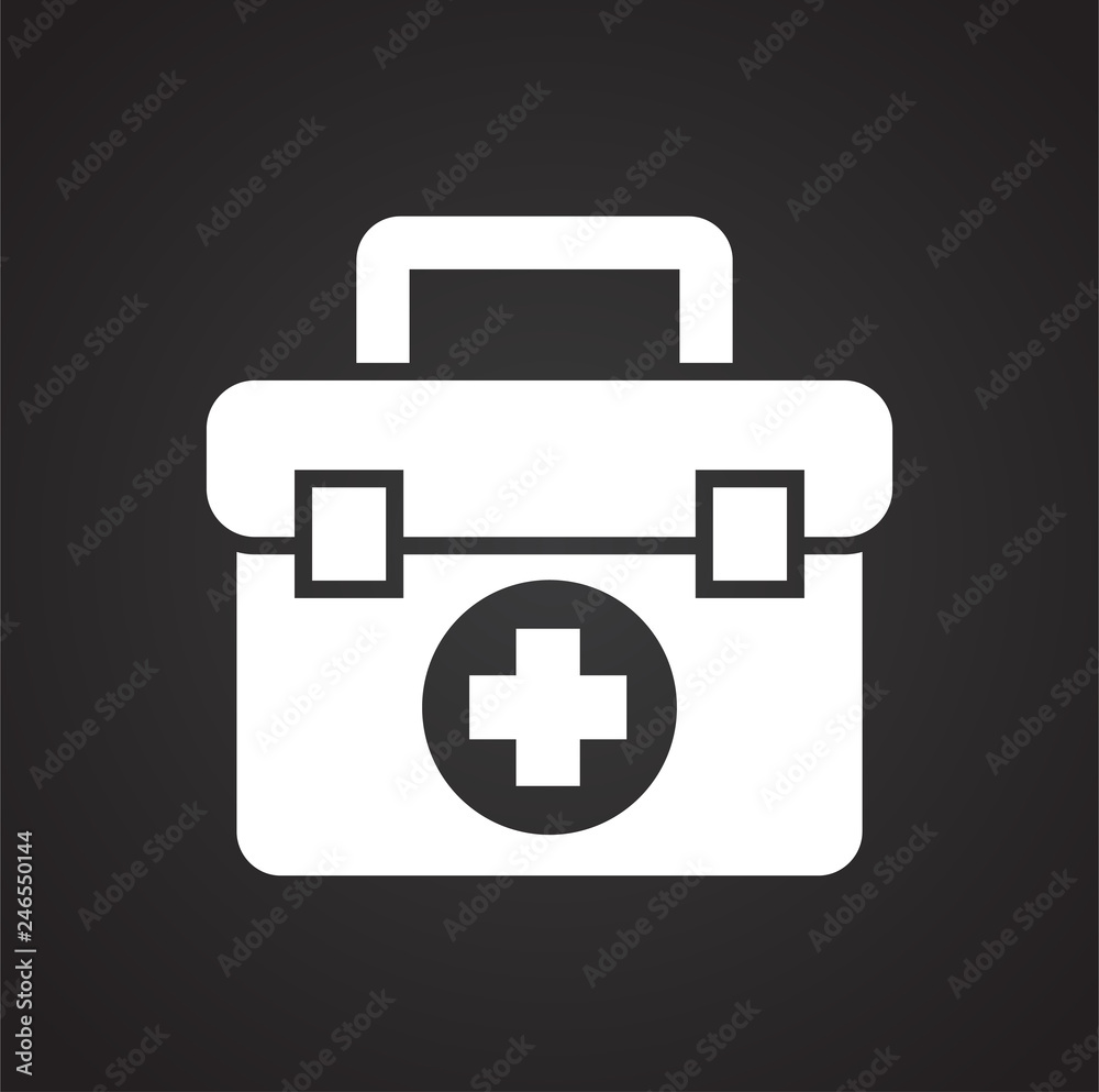 First aid bag icon on black background for graphic and web design, Modern simple vector sign. Internet concept. Trendy symbol for website design web button or mobile app First aid bag icon on black background for graphic and web design, Modern simple vector sign. Internet concept. Trendy symbol for website design web button or mobile app