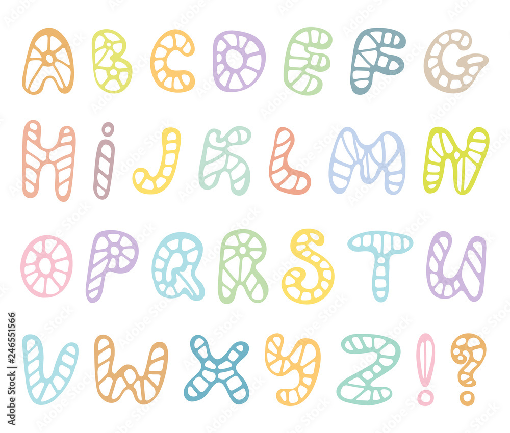 Hand drawn abc vector set isolated on white background. Cute doodle alphabet. Funny rounds letters Hand drawn abc vector set isolated on white background. Cute doodle alphabet. Funny rounds letters