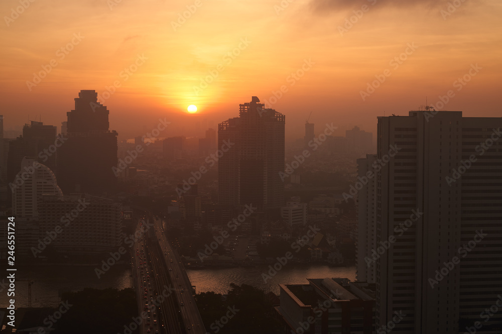 cityscape of sunrise skyline in metropolis