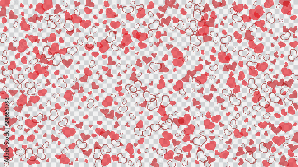 Stylish background. Red on Transparent background Vector. Design element for wallpaper, textiles, packaging, printing, holiday invitation for birthday. Red hearts of confetti are falling. Stylish background. Red on Transparent background Vector. Design element for wallpaper, textiles, packaging, printing, holiday invitation for birthday. Red hearts of confetti are falling.