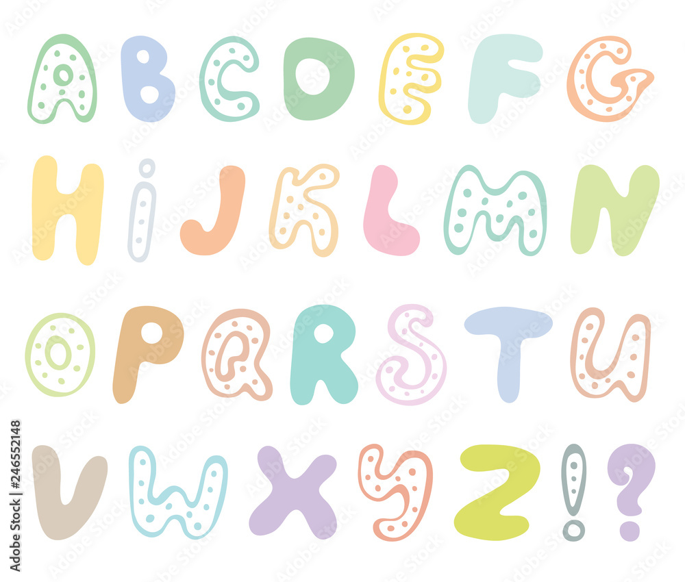Hand drawn abc vector set isolated on white background. Cute doodle alphabet. Funny rounds letters